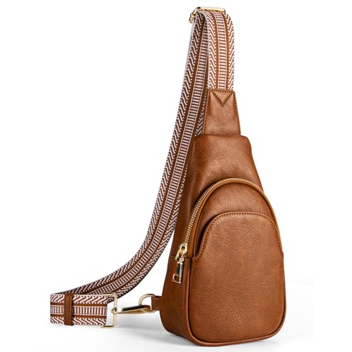 Kleine Schultertasche für Damen, Leder, Umhängetasche, Bauchtasche, Brusttasche für Damen, Gitarrengurt, Kamelbraun-05, modisch von RUNBOX