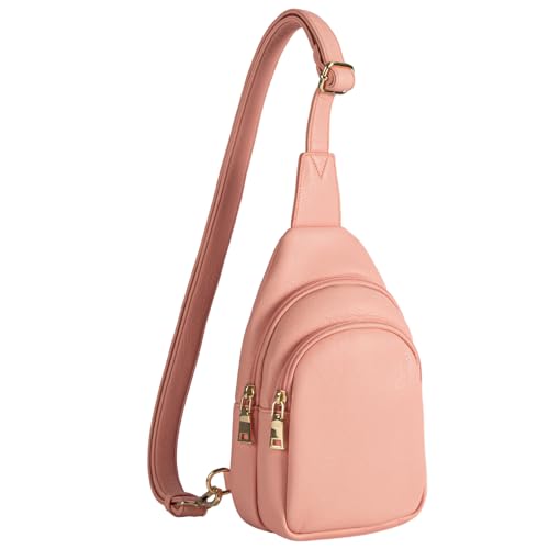 Kleine Schultertasche für Damen, Leder, Umhängetasche, Bauchtasche, Brusttasche für Damen, Gitarrengurt, Pink-04 von RUNBOX