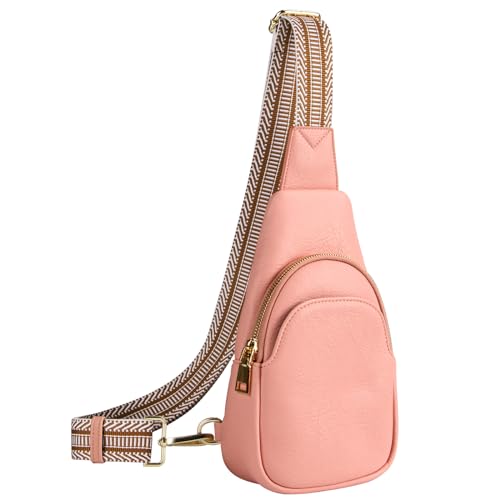 Kleine Schultertasche für Damen, Leder, Umhängetasche, Bauchtasche, Brusttasche für Damen, Gitarrengurt, Pink-05, modisch von RUNBOX