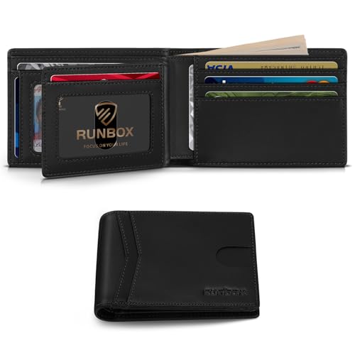 RUNBOX Herren Trifold Wallets 14 Kartenhalter Slim Rfid Leder 2 ID Fenster mit Geschenkbox Herren Accessoires, Dunkelgrau Schwarz RUNBOX Herren Trifold Wallets 14 Kartenhalter Slim Rfid Leder 2 ID Fenster mit Geschenkbox Herren Accessoires, Dunkelgrau Schwarz von RUNBOX