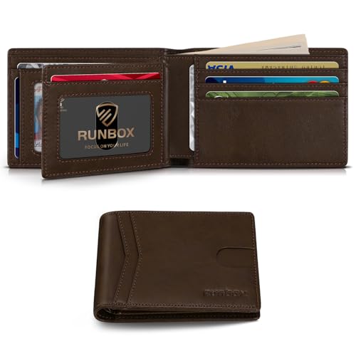 RUNBOX Herren Trifold Wallets 14 Kartenhalter Slim Rfid Leder 2 ID Fenster mit Geschenkbox Herren Accessoires, Klassischer Kaffee RUNBOX Herren Trifold Wallets 14 Kartenhalter Slim Rfid Leder 2 ID Fenster mit Geschenkbox Herren Accessoires, Klassischer Kaffee von RUNBOX