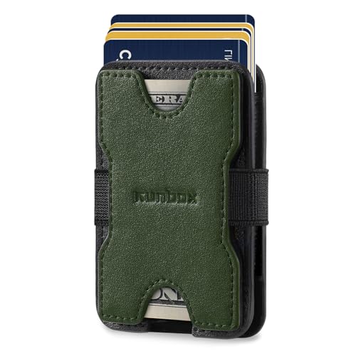 RUNBOX Kartenetui aus Leder für Damen und Herren, hält 8+ Karten plus Bargeld, RFID-blockierende Herren-Geldbörse mit dehnbarem Geldband, große Kapazität, Geldbörse für Vordertasche, perfektes von RUNBOX