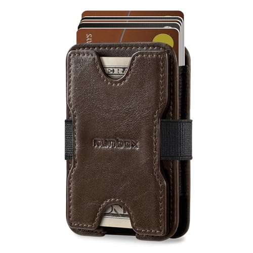 RUNBOX Kartenhalter, Ledergeldbörse für Herren, hält 15+ Karten plus Bargeld, RFID-blockierende Herren-Geldbörse mit dehnbarem Geldband, große Kapazität, Geldbörse für Vordertasche, perfektes Geschenk von RUNBOX