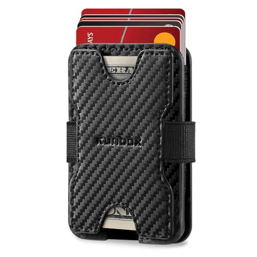 RUNBOX Kartenhalter, Ledergeldbörse für Herren, hält 15+ Karten plus Bargeld, RFID-blockierende Herren-Geldbörse mit dehnbarem Geldband, große Kapazität, Geldbörse für Vordertasche, perfektes Geschenk von RUNBOX