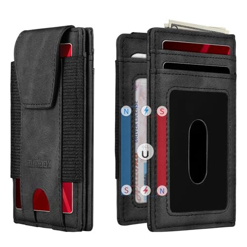 RUNBOX Schlanke Brieftasche für Herren mit 2 Ausweisfenstern für 10 Karten Minimalistische Vorderseite – Tasche RFID – blockierende Brieftaschen ideale Geschenkwahl, CH GREY von RUNBOX