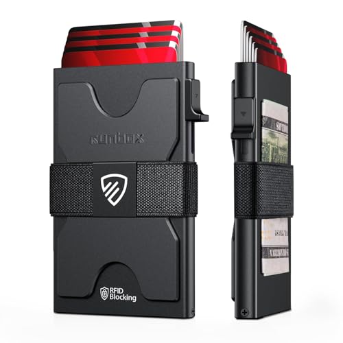 Slim Card Holder Wallet for Men, RFID Blocking Minimalist Wallet with Pop Up Function, Ultra-Thin Design, Metal Business Card Cases Holds 12+ Cards, Gifts for Men, Men's Accessories, Mattschwarz, 3.9 von RUNBOX