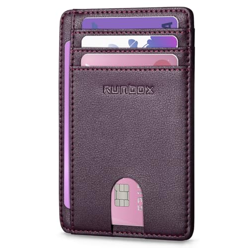 RUNBOX Schlankes Kartenetui für Herren, Leder, minimalistisch, RFID-blockierend, Vordertasche, Frauen-Geschenkbox, 16 lila Pflaumen RUNBOX Schlankes Kartenetui für Herren, Leder, minimalistisch, RFID-blockierend, Vordertasche, Frauen-Geschenkbox, 16 lila Pflaumen von RUNBOX