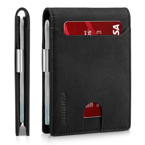 RUNBOX Slim Wallets for Men - Leather Money Clip Mens Wallet - RFID Blocking Front Pocket Bifold Wallet - Thin Credit Card Holder with Gift Box, Shepherd Black, medium, Minimalistisch von RUNBOX