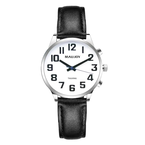 RUNCAR Atomic Französische Sprechende Armbanduhr für Blinde oder Sehbehinderte oder Sehbehinderte Menschen mit schwacher Sicht, Damengröße, Schwarz von RUNCAR