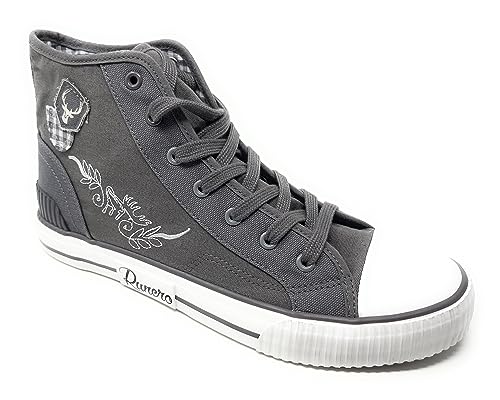 RUNERO Trachtensneaker High Top Trachten Sneaker Freizeitschuhe Trachtenschuhe Damen Herren Sneakers (Dunkel Grau 37) von RUNERO