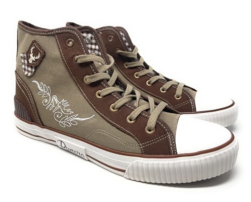 RUNERO Trachtensneaker High Top Trachten Sneaker Freizeitschuhe Trachtenschuhe Damen Herren Unisex (Brown Sand, EU Schuhgrößensystem, Erwachsene, Damen, Numerisch, M, 39) von RUNERO