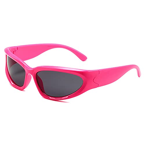 RUNHUIS Fashion Wrap-around Sport Sonnenbrillen für Herren Damen Trendy Futuristisch Y2K Cool Brille(Rot/Grau) von RUNHUIS