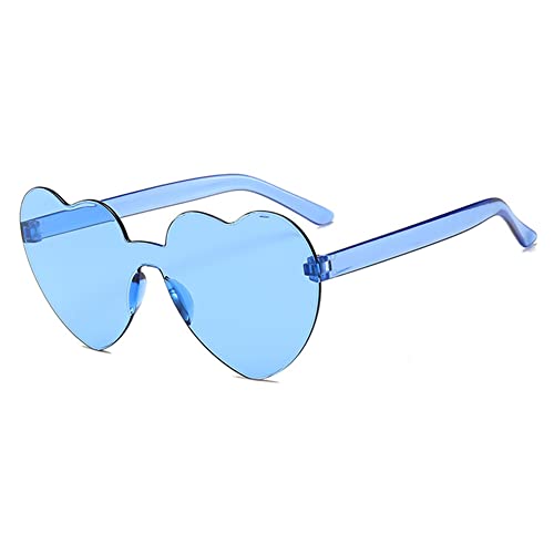 RUNHUIS Herz-Sonnenbrille Randlos Liebe Herzform Brille für Damen Mädchen Süßigkeitsfarbe Party-Sonnenbrille(Blau) von RUNHUIS