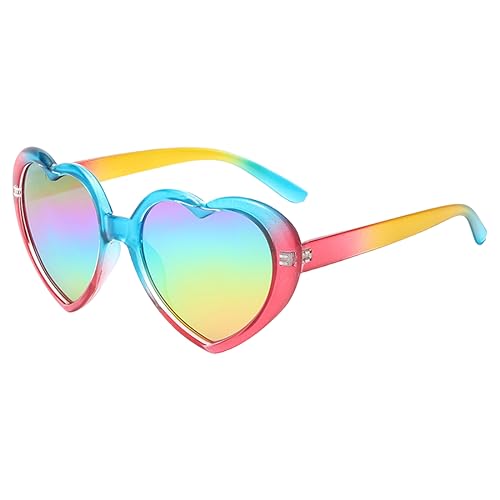 RUNHUIS Mode Polarisiert Herz Sonnenbrille Damen Herren Niedlich Herz-Form Vintage Retro Fee Schattierungen für Party Blau-Rot/Regenbogen von RUNHUIS