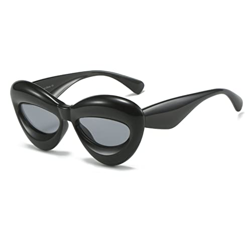 RUNHUIS Nette aufgeblasene Cat Eye Sonnenbrille Frauen Männer Sexy Lippe Dicker Rahmen übergroße Brillen Schwarz/Grau von RUNHUIS