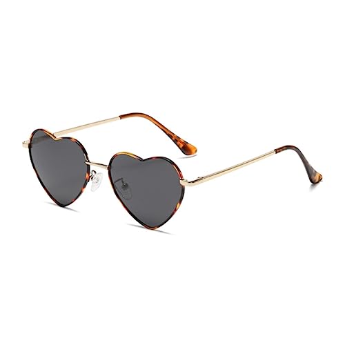 RUNHUIS Polarisiert Herzform Sonnenbrille Damen Herren Hippie Brille Vintage Liebe Sonnenbrille für Festival Party Gold Metallrahmen mit UV400 (Gold-Leopard/Grau-1) von RUNHUIS