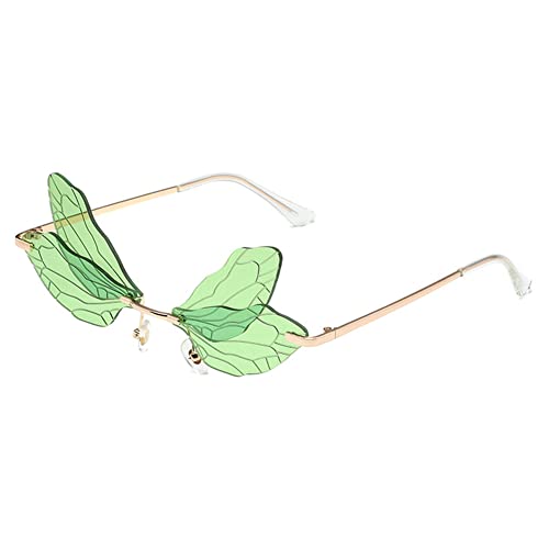 RUNHUIS Randlose Dragonfly Sonnenbrille Vintage Retro Flügel geformt Schmetterling Feenhafte Schatten Brille Fashion Party Brillen für Damen Herren (Grün) von RUNHUIS