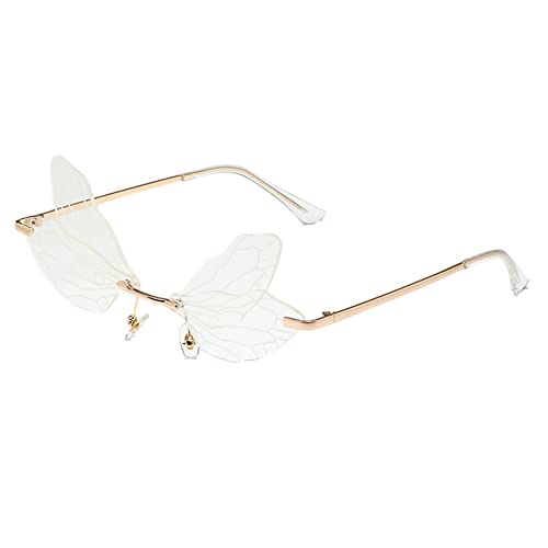 RUNHUIS Randlose Dragonfly Sonnenbrille Vintage Retro Flügel geformt Schmetterling Feenhafte Schatten Brille Fashion Party Brillen für Damen Herren (Weiß) von RUNHUIS