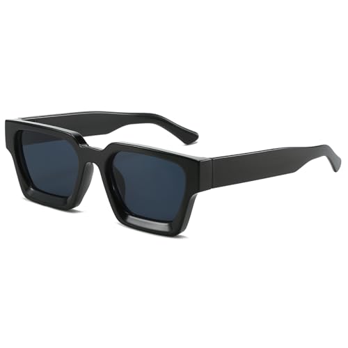 RUNHUIS Retro Dicke rechteckige Sonnenbrille für Damen Herren Vintage Klassisch Großer quadratischer Rahmen Chunky Brillen Schwarz/Grau von RUNHUIS