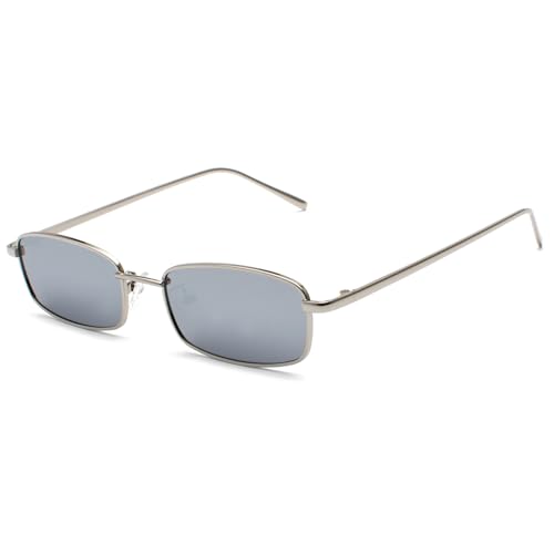 RUNHUIS Retro Klassische Kleine Rechteck Sonnenbrille Damen Herren Vintage Schlanke Rechteckige Metallrahmen Brille Silber/Quecksilber-Beschichtung von RUNHUIS