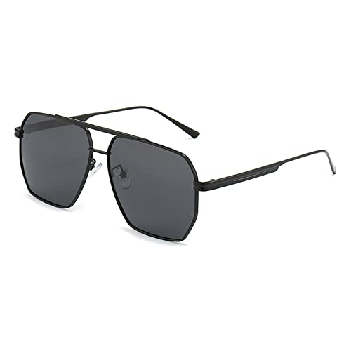 RUNHUIS Retro Polarisierte Sonnenbrille Damen Herren Übergroßes Quadrat Modefarben Brille Klassisch Großer Metallrahmen Sonnenbrille(Schwarz-Grau) von RUNHUIS