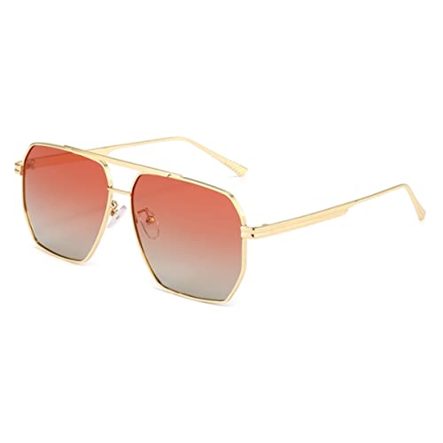 RUNHUIS Retro Polarisierte Sonnenbrille Damen Herren Übergroßes Quadrat Modefarben Brille Klassisch Großer Metallrahmen Sonnenbrille Gold Rahmen Rosa Grau Linse von RUNHUIS