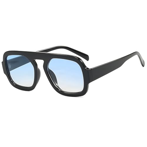 RUNHUIS Retro Quadratische Sonnenbrille für Damen Herren, Vintage Rechteck Sonne Brille für Reisen Party (Schwarz/Blau) von RUNHUIS