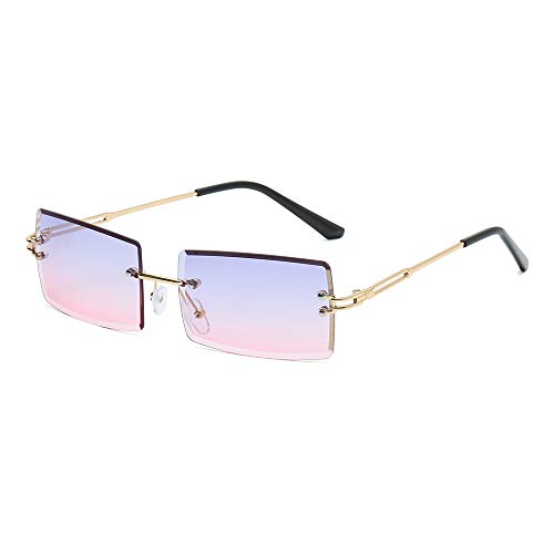 RUNHUIS Retro Rectangular Rimless Sunglasses for Women Men Vintage Small Rectangle Glasses Fashion Square Sunlgasses Purplepink von RUNHUIS