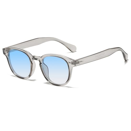 RUNHUIS Retro Runde Sonnenbrille für Damen Herren, Mode Vintage UV400 Schutz Sonnenbrille (Transparent Grau/Blau) von RUNHUIS