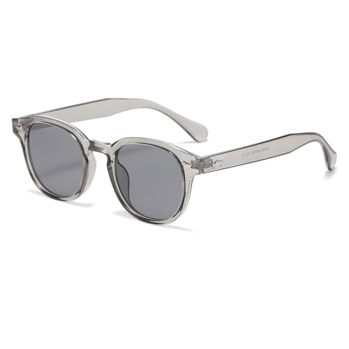 RUNHUIS Retro Runde Sonnenbrille für Damen Herren, Mode Vintage UV400 Schutz Sonnenbrille (Transparent Grau/Grau) von RUNHUIS
