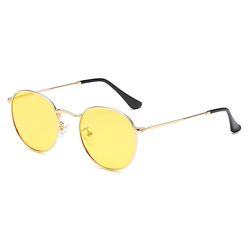 RUNHUIS Rund polarisierte Sonnenbrille Damen Herren Klassische Super Leichte Metallrahmen Gläser Mode Brillen für Fahren Angeln Gold/Gelb von RUNHUIS