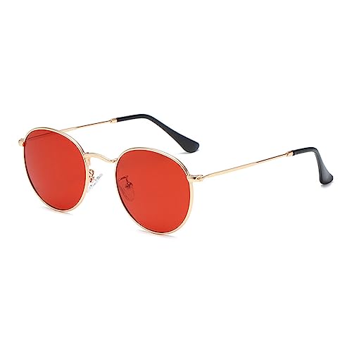 RUNHUIS Rund polarisierte Sonnenbrille Damen Herren Klassische Super Leichte Metallrahmen Gläser Mode Brillen für Fahren Angeln Gold/Rot von RUNHUIS