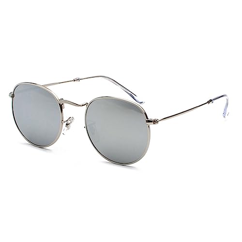 RUNHUIS Runde polarisierte Sonnenbrille Damen Herren Klassische Super Leichte Metallrahmen Gläser Mode Brillen für Fahren Angeln Silber/Mercury von RUNHUIS