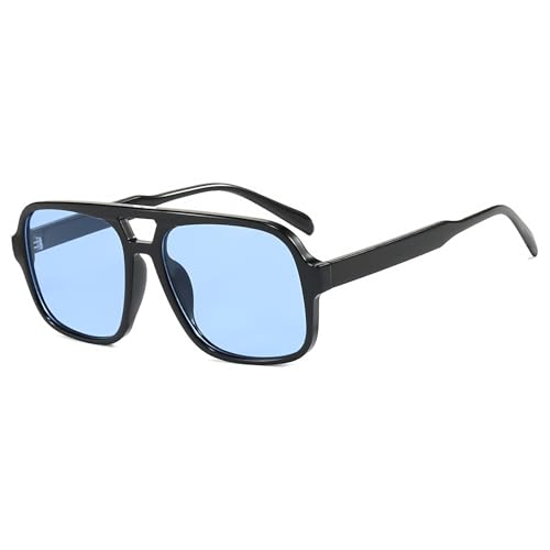 RUNHUIS Vintage 70er Sonnenbrille Damen Herren Retro Große quadratische Rahmen Rechteckige Brille (Schwarz/Blau) von RUNHUIS