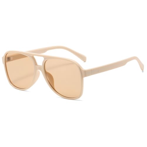RUNHUIS Vinrage Übergroße Sonnenbrille für Damen Herren Rereo Große Rahmen Quadrat Oval Brille (Beige) von RUNHUIS