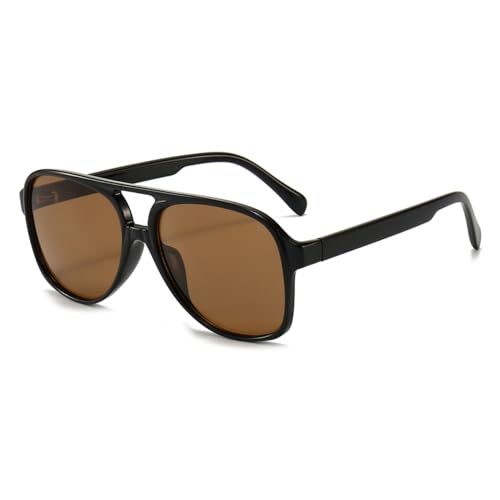 RUNHUIS Vintage Herren Polarisiert Sonnenbrille Damen Retro Oval 70er überdimensional Klassisch Pilotensonnenbrille UV400 Schutz (Schwarz/Braun-1) von RUNHUIS