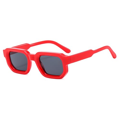 RUNHUIS Vintage Rechteck Sunglasses Damen Herren Retro Kleine Quadratische Chunky Gläser (Rot/Grau) von RUNHUIS
