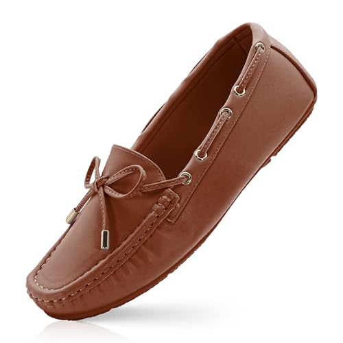RUNIC Damen Loafer mit Fußgewölbeunterstützung - Bequeme Schlupfschuhe mit Memory Foam Einlegesohle und Gummilaufsohle, Kunstleder Flats für Arbeit oder Reisen, CAMEL, 42 EU RUNIC Damen Loafer mit Fußgewölbeunterstützung - Bequeme Schlupfschuhe mit Memory Foam Einlegesohle und Gummilaufsohle, Kunstleder Flats für Arbeit oder Reisen, CAMEL, 42 EU von RUNIC