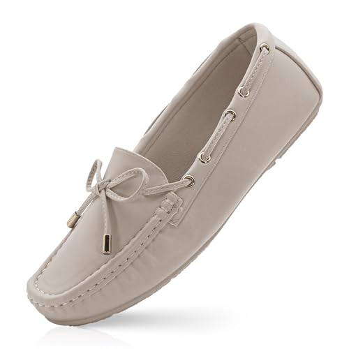 RUNIC Damen Loafer mit Fußgewölbeunterstützung - Bequeme Schlupfschuhe mit Memory Foam Einlegesohle und Gummilaufsohle, Kunstleder Flats für Arbeit oder Reisen, Cremeweiß, 37.5 EU von RUNIC