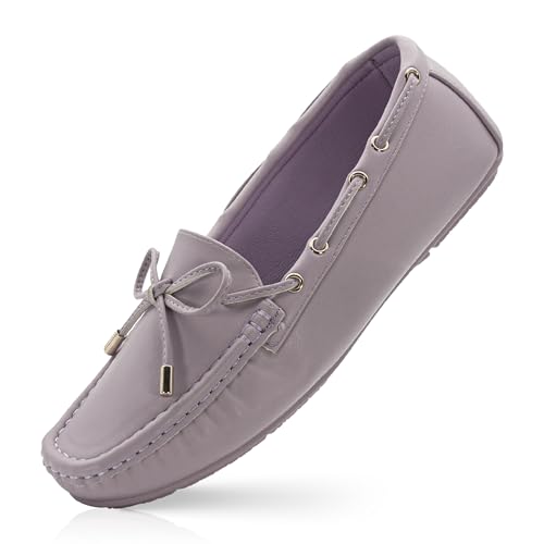 RUNIC Damen Loafer mit Fußgewölbeunterstützung - Bequeme Schlupfschuhe mit Memory Foam Einlegesohle und Gummilaufsohle, Kunstleder Flats für Arbeit oder Reisen, Flieder, 41 EU von RUNIC