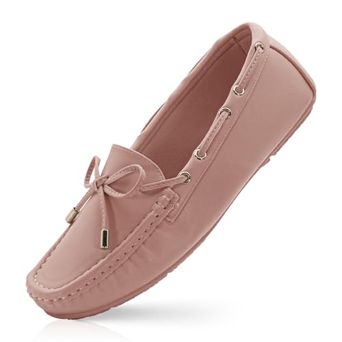 RUNIC Damen Loafer mit Fußgewölbeunterstützung - Bequeme Schlupfschuhe mit Memory Foam Einlegesohle und Gummilaufsohle, Kunstleder Flats für Arbeit oder Reisen, Hautfarben, 39.5 EU von RUNIC