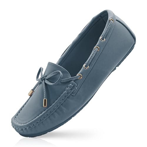 RUNIC Damen Loafer mit Fußgewölbeunterstützung - Bequeme Schlupfschuhe mit Memory Foam Einlegesohle und Gummilaufsohle, Kunstleder Flats für Arbeit oder Reisen, powder blue, 38.5 EU von RUNIC