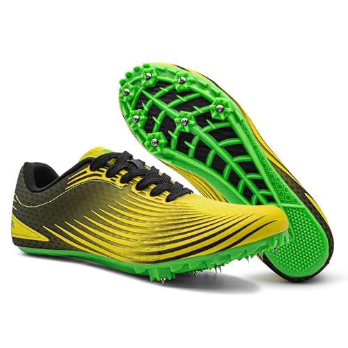 RUNIC Leichtathletikschuhe für Herren, Damen und Kinder – Pro Running Spikes für Sprint, Rennen & Training – 7 Spikes + extra Spikes & Schraubenschlüssel (US-Männergröße), Zitrone/Schwarz/Grün, 43 EU von RUNIC
