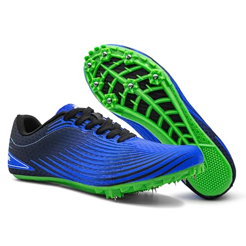 RUNIC Leichtathletikschuhe für Herren, Damen und Kinder – Pro Running Spikes für Sprint, Rennen & Training – 7 Spikes + extra Spikes & Schraubenschlüssel (US-Männergröße), Schwarz/Blau/Grün, 35.5 EU von RUNIC