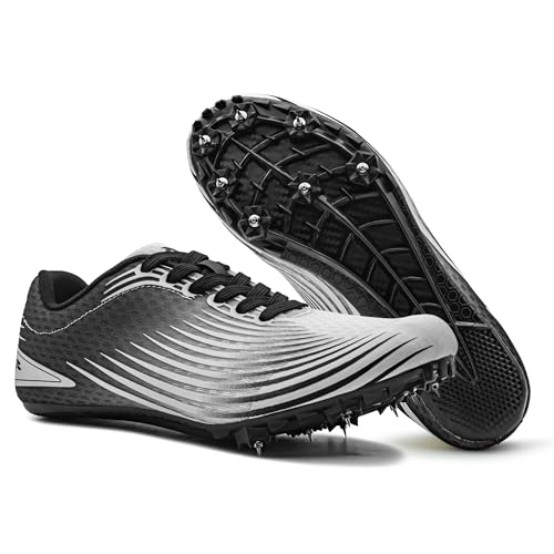 RUNIC Leichtathletikschuhe für Herren, Damen und Kinder – Pro Running Spikes für Sprint, Rennen & Training – 7 Spikes + extra Spikes & Schraubenschlüssel (US-Männergröße), Weiß/Schwarz, 44.5 EU von RUNIC