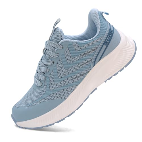 Sneaker mit breiter Zehenbox für Damen – extra breite Breite, leichte Laufschuhe, atmungsaktive Walking-Tennisschuhe mit Fußgewölbeunterstützung und rutschfester Gummi-Außensohle, Himmelblau, 35.5 EU von RUNIC