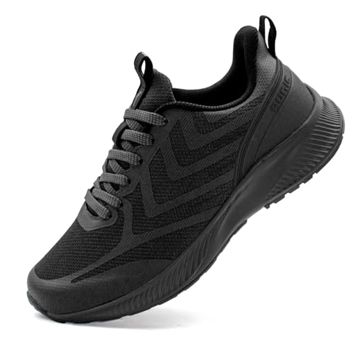 Sneaker mit breiter Zehenbox für Herren – extra breite Breite, leichte Laufschuhe, atmungsaktive Walking-Tennisschuhe mit Fußgewölbeunterstützung und rutschfester Gummi-Außensohle, Schwarz/Schwarz, 9 von RUNIC