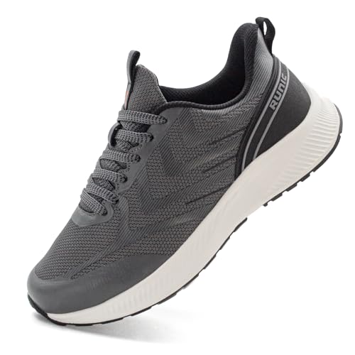 Sneaker mit breiter Zehenbox für Herren – extra breite Breite, leichte Laufschuhe, atmungsaktive Walking-Tennisschuhe mit Fußgewölbeunterstützung und rutschfester Gummi-Außensohle, GRAU, 38.5 EU von RUNIC