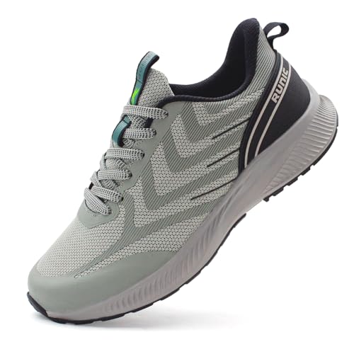 Sneaker mit breiter Zehenbox für Herren – extra breite Breite, leichte Laufschuhe, atmungsaktive Walking-Tennisschuhe mit Fußgewölbeunterstützung und rutschfester Gummi-Außensohle, Hellgrau, 9 Wide von RUNIC