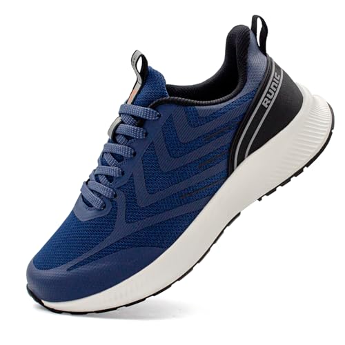 Sneaker mit breiter Zehenbox für Herren – extra breite Breite, leichte Laufschuhe, atmungsaktive Walking-Tennisschuhe mit Fußgewölbeunterstützung und rutschfester Gummi-Außensohle, Marineblau, 43 EU von RUNIC